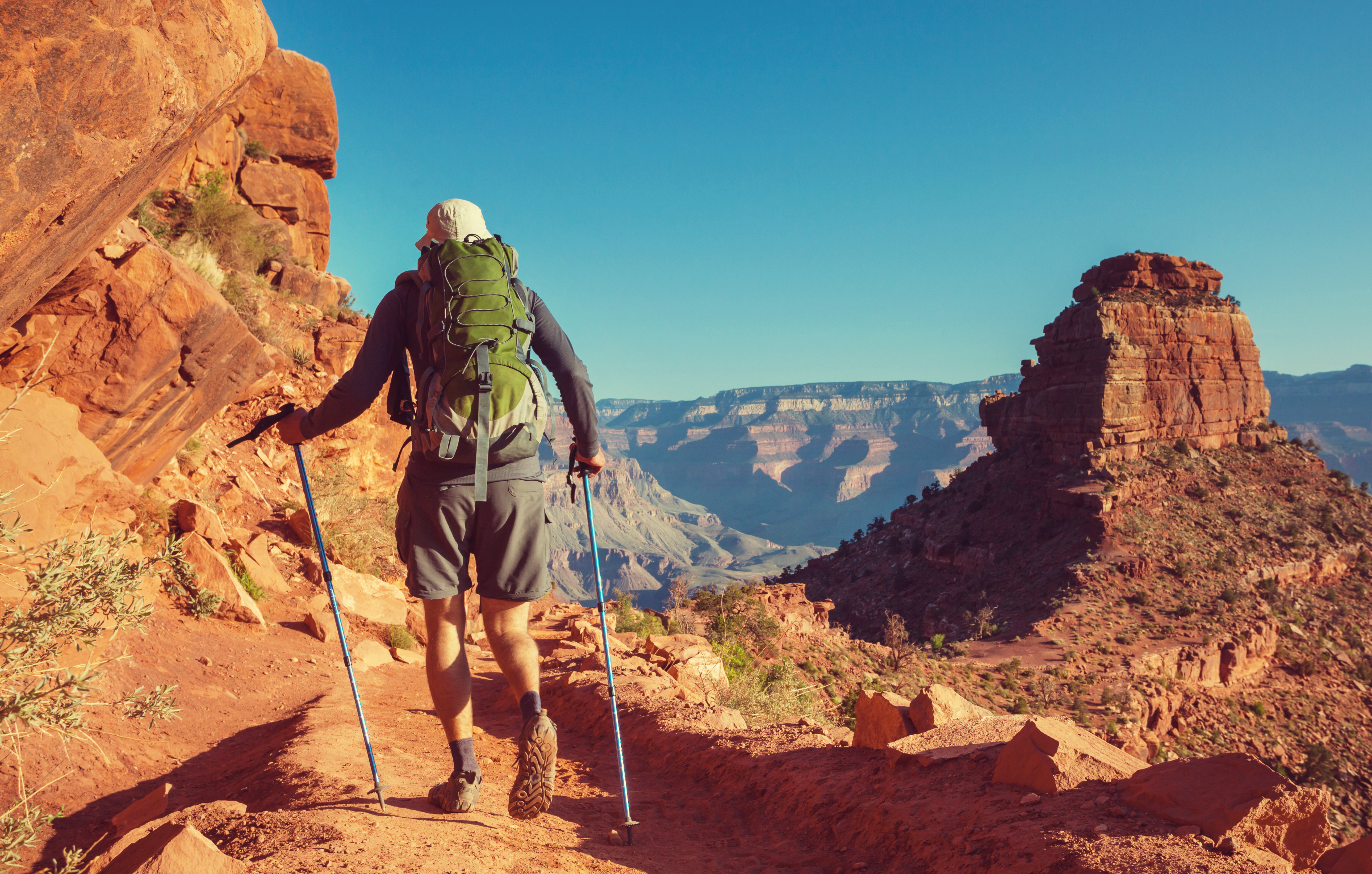 Male hiker on a trail at the Grand Canyon